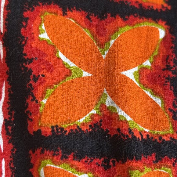 Ui-Maikai Hawaiian Vintage Orange Tribal Print Barkcloth Maxi Dress XS - Picture 6 of 8